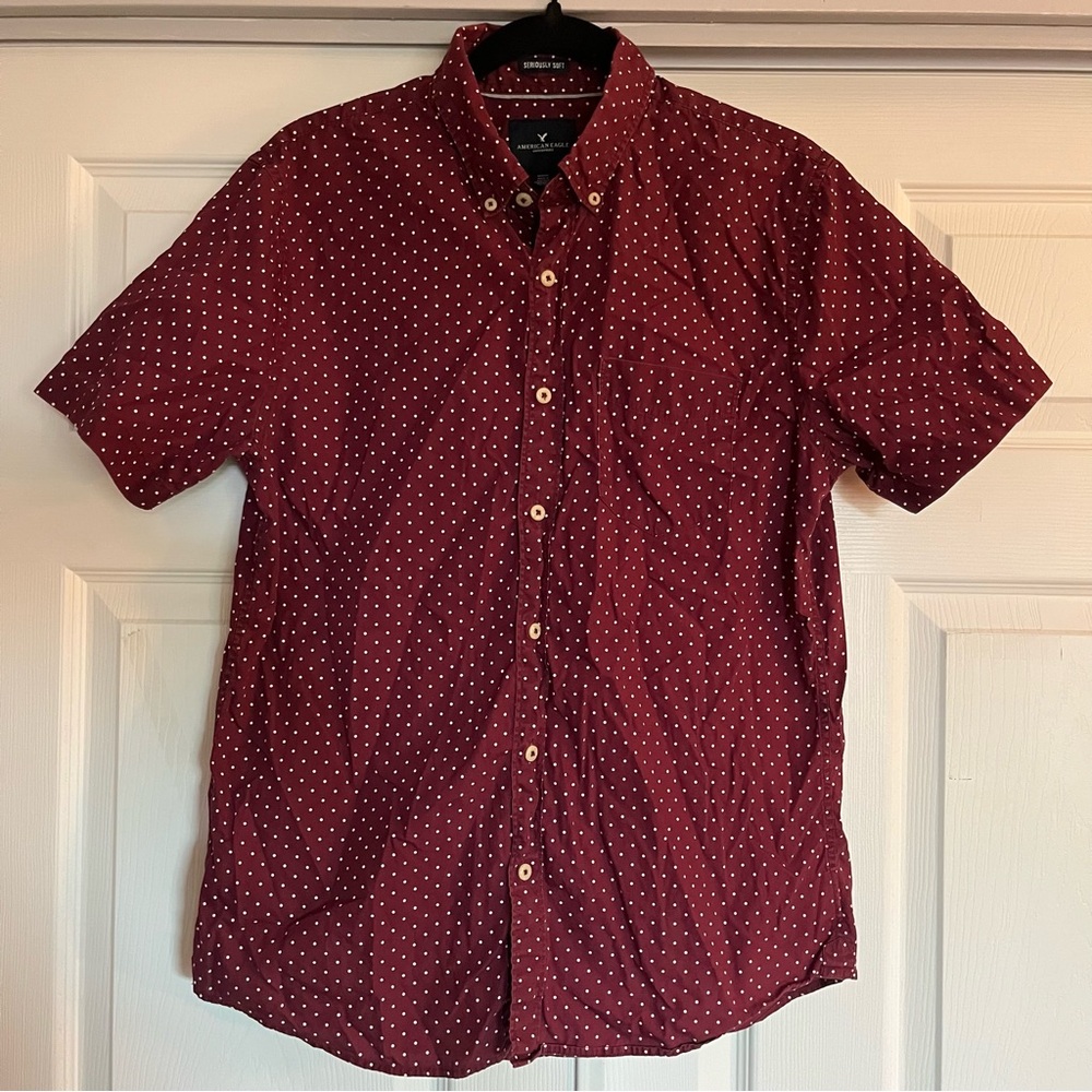 American Eagle Outfitters Shirt Red Polka Dotted Button Down Seriously Soft M